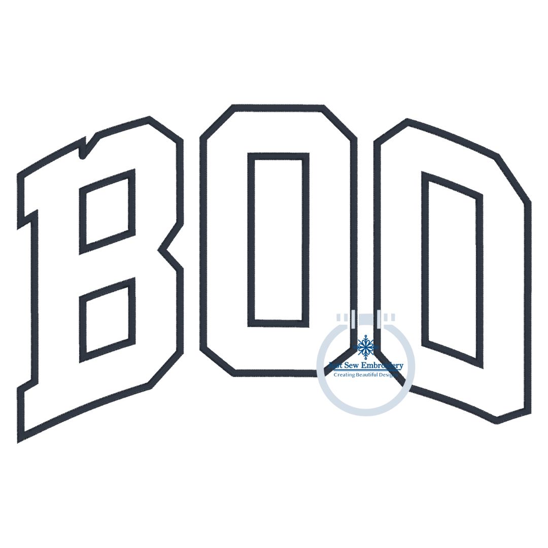 BOO Arched Applique Machine Embroidery Design Satin Stitch Halloween Four Sizes 5x7, 8x8, 6x10, 8x12 Hoop