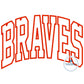 Braves Arched Satin Applique Embroidery Varsity Font Design Machine Embroidery Five Sizes 5x7, 8x8, 6x10, 7x12, and 8x12 Hoop