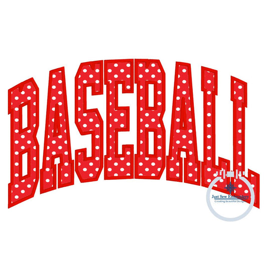 Baseball Arched Satin Applique Machine Embroidery Design Two Sizes 6x10 and 7x12 Hoop