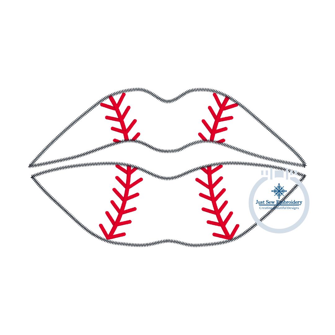 Baseball Lips Applique Embroidery Design Four Sizes 5x7, 6x10, 8x8, and 8x12 Hoops
