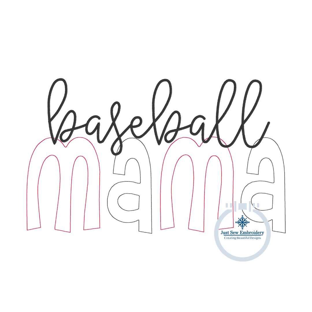 Baseball MAMA Raggy and Zigzag Applique Machine Embroidery Design Three Sizes 5x7, 6x10, and 8x12 Hoop