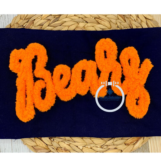 BEARS Script Chenille Yarn Applique Design Machine Embroidery Four Sizes 5x7, 8x8, 6x10, 7x12 Hoop