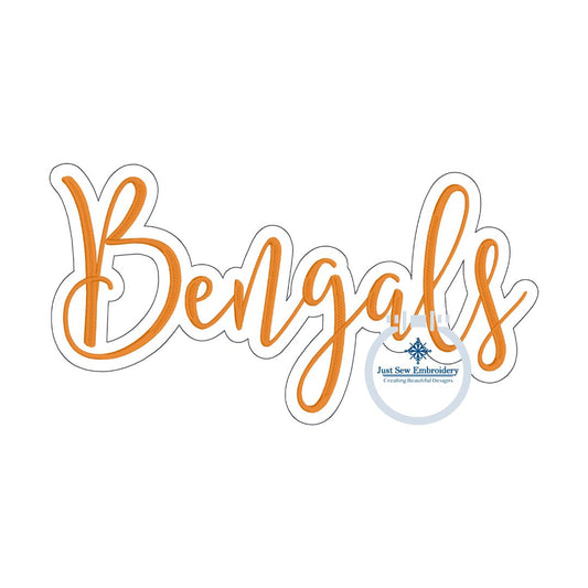 Bengals Script Embroidery Satin Stitch With Bean Stitch Outline Four Sizes 5x7, 8x8, 6x10, and 7x12 Hoop