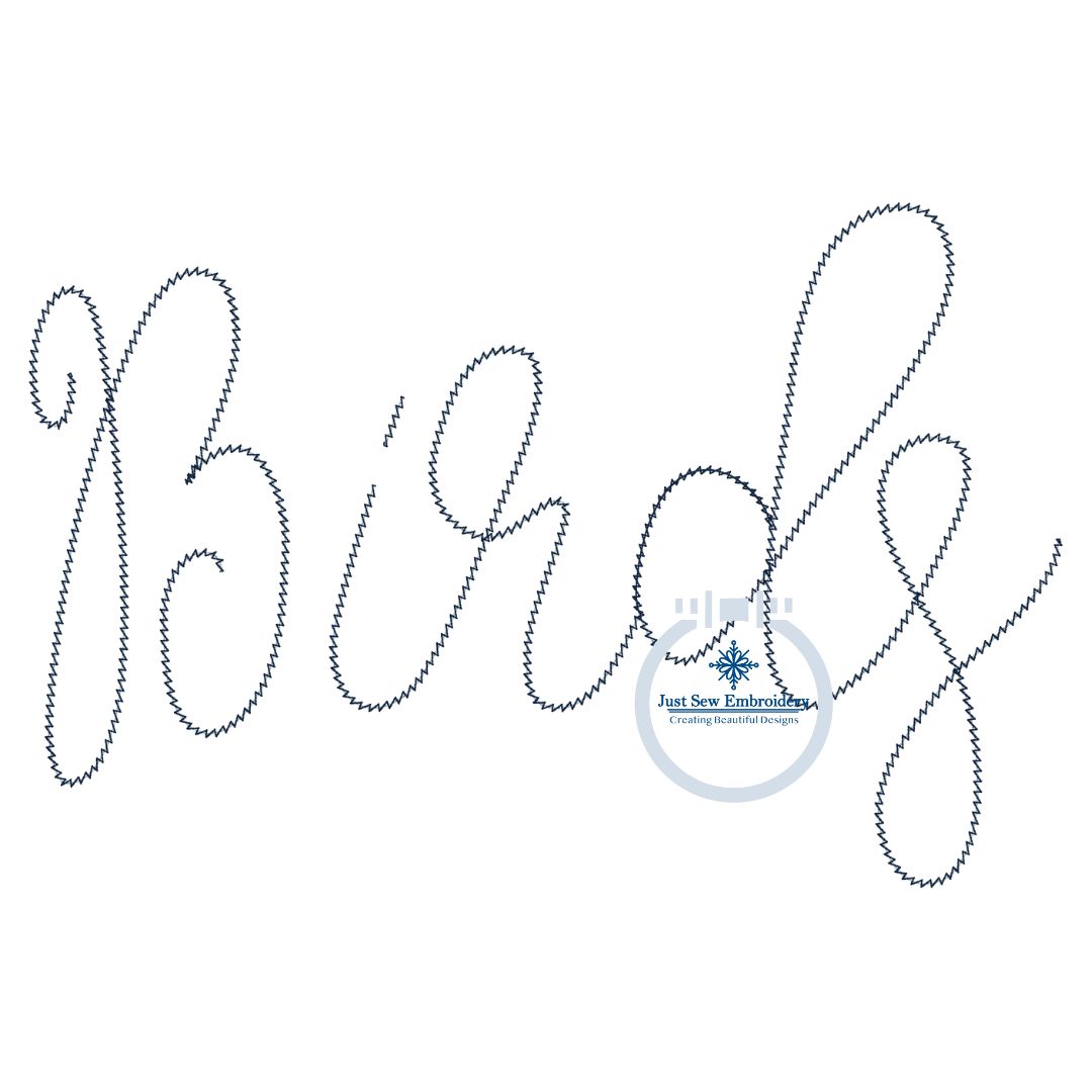 BIRDS Script Chenille Yarn Applique Design Machine Embroidery Five Sizes 5x7, 8x8, 6x10, 7x12 and 8x12 Hoop