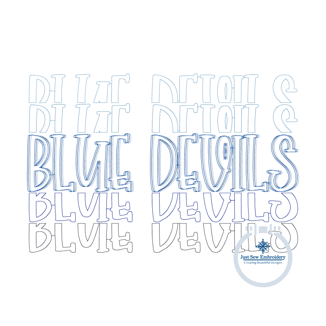Blue Devils Embroidered Bean Stitch Repeat Design Five Sizes 4x4, 5x7, 8x8, 6x10, and 8x12 Hoop