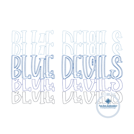 Blue Devils Embroidered Bean Stitch Repeat Design Five Sizes 4x4, 5x7, 8x8, 6x10, and 8x12 Hoop