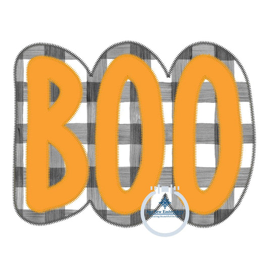 BOO  Applique Machine Embroidery Two Layer Design ZigZag Stitch Four Sizes 4x4, 5x7, 6x10, 8x12 Hoops