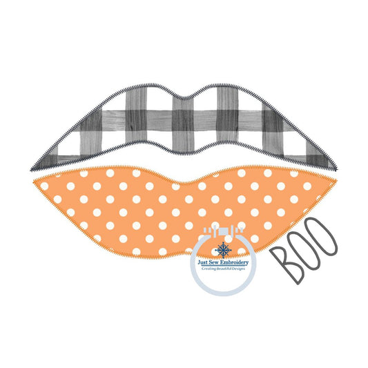 BOO Lips ZZ Applique Embroidery Design Halloween Three Sizes 5x7, 6x10, and 8x12 Hoop