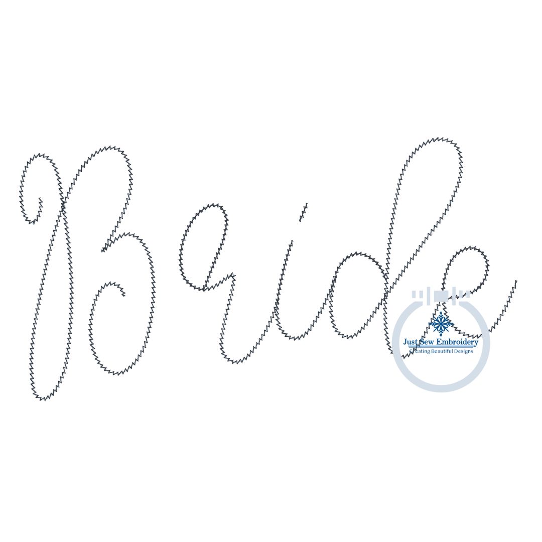 BRIDE Script Chenille Yarn Applique Design Machine Embroidery Four Sizes 5x7, 8x8, 6x10, 7x12 Hoop
