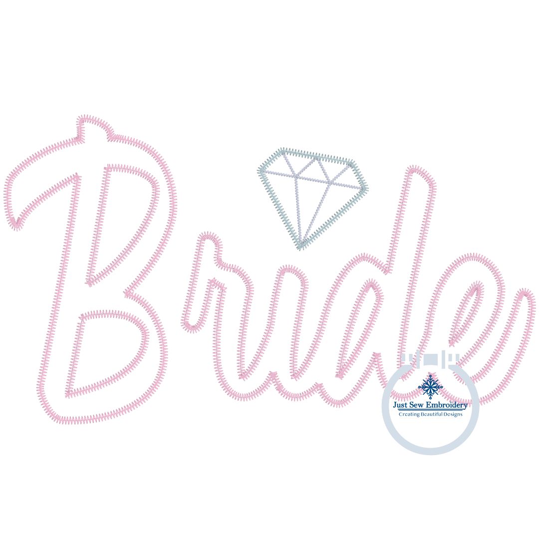 Bride Diamond Zigzag Applique Embroidery Script Design Four Sizes 5x7, 8x8, 6x10, and 7x12 Hoop