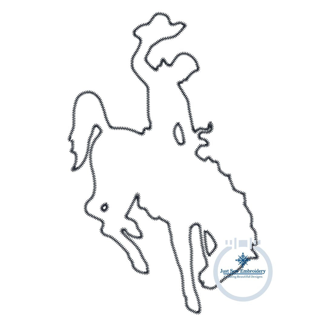 Bucking Bronco Applique Embroidery Design Zigzag Edge Stitch Three Sizes 8 inches, 10 inches, and 12 inches Tall