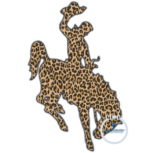 Applique Bucking Bronco Embroidery Design Zigzag Edge Stitch Three Sizes 8 inches, 10 inches, and 12 inches Tall