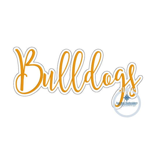 BULLDOGS Script Embroidery with Bean Stitch Outline Satin Stitch Four Sizes 5x7, 8x8, 6x10, and 7x12 Hoop
