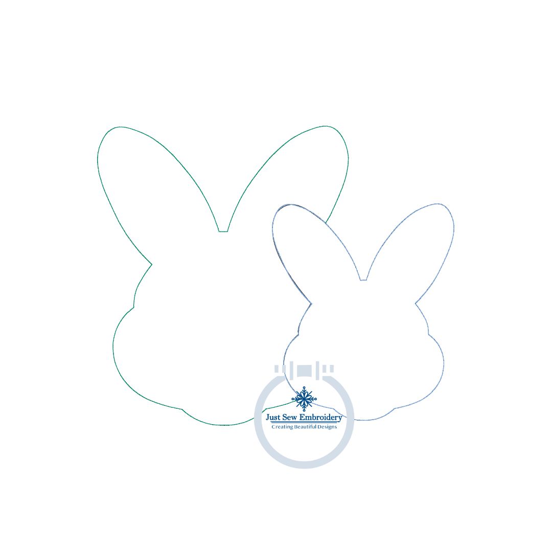 Bunny Head Pair Applique Embroidery Machine Zigzag and Raggy (Bean) Design in Three Sizes 5x7, 6x10, 8x12