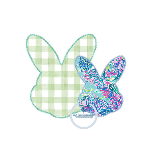 Bunny Head Pair Applique Embroidery Machine Zigzag and Raggy (Bean) Design in Three Sizes 5x7, 6x10, 8x12