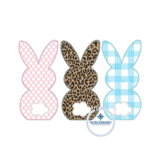 Bunny Trio Zigzag Applique Machine Embroidery Design in Three Sizes 5x7, 6x10, 8x12