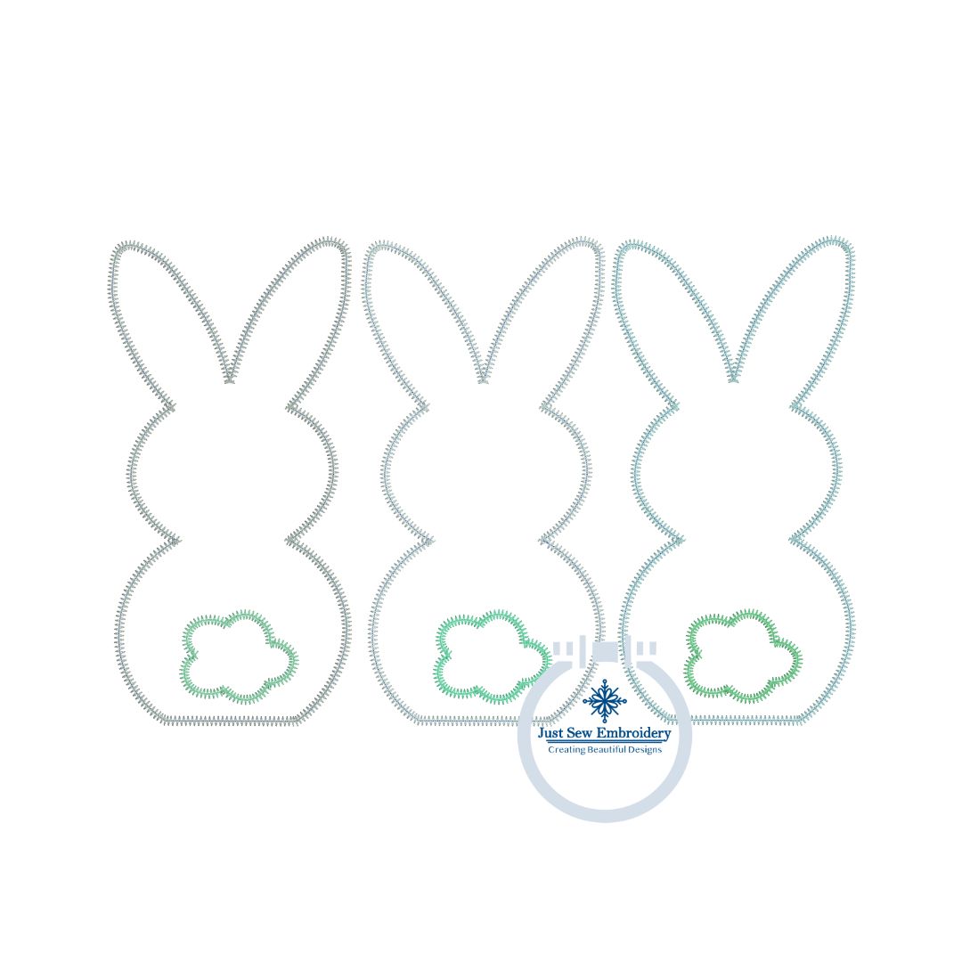 Bunny Trio Zigzag Applique Machine Embroidery Design in Three Sizes 5x7, 6x10, 8x12