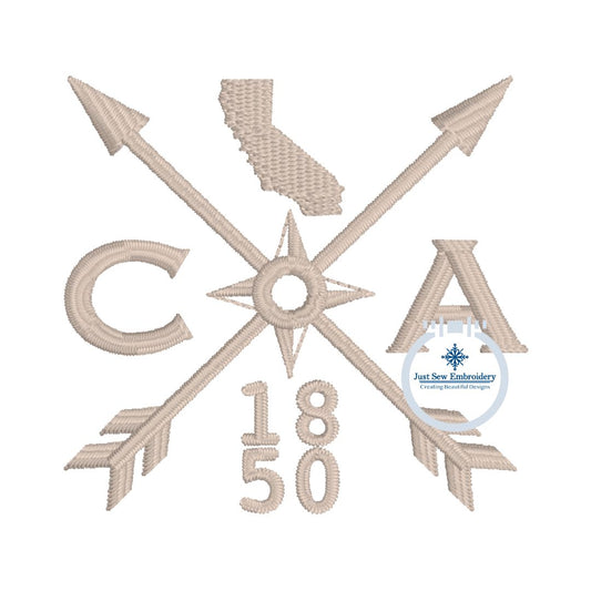 CA 1850 Arrow Embroidery Design One Size for Hat California Compass Machine Embroidery
