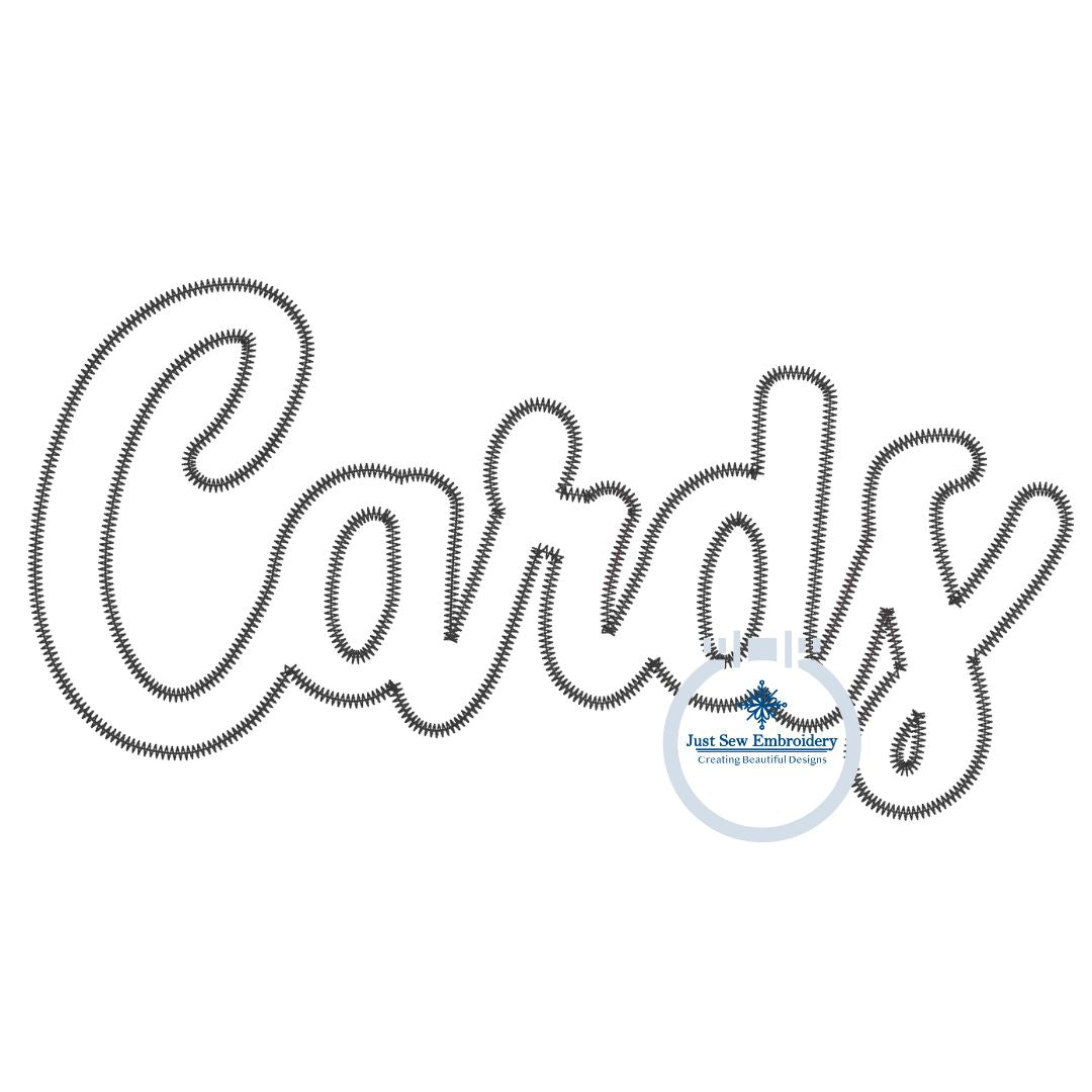Cards Script Applique Embroidery Design ZigZag Edge Machine Embroidery 8x12 Hoop