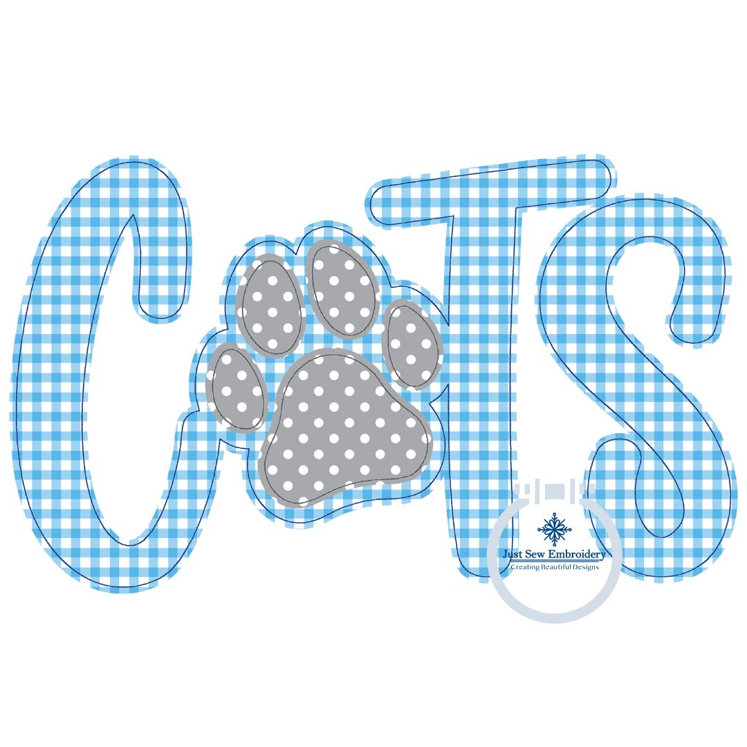 Cats Raggy Applique Embroidery Paw Print Design Machine Embroidery Four Sizes 5x7, 8x8, 6x10, and 7x12 Hoop
