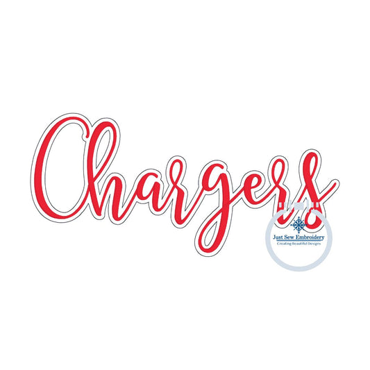 Chargers Script with Bean Stitch Outline Embroidery Design Machine Embroidery Four Sizes 5x7, 8x8, 6x10 and 8x12 Hoop