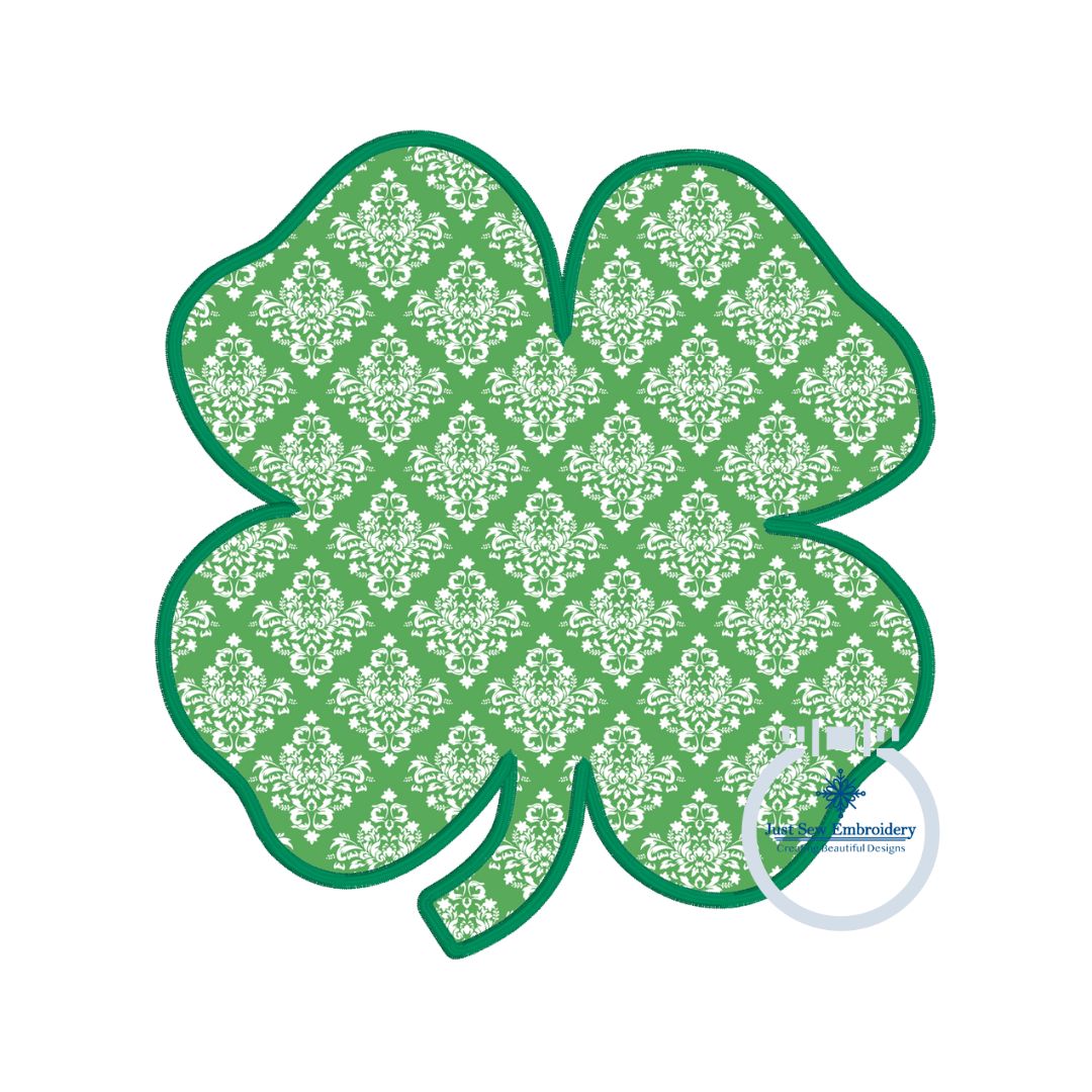 Four Leaf Clover Applique Embroidery Design Four stitches Raggy, Satin, ZigZag St. Patrick's Day St. Paddy Three Sizes 5x7, 6x10, and 8x12 Hoops