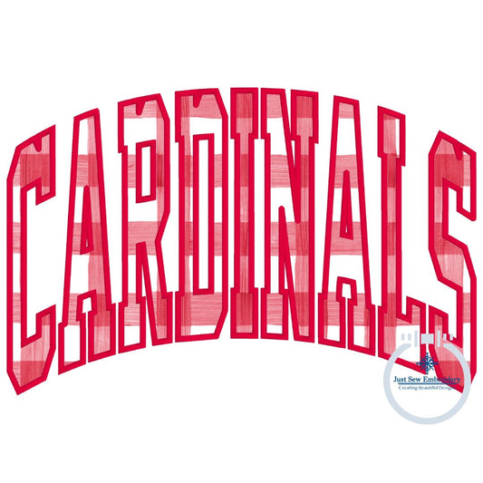 Cardinals Arched Satin Applique Embroidery Design Machine Three Sizes 6x10, 7x12, and 8x12 Hoop