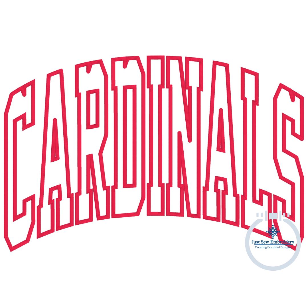 Cardinals Arched Satin Applique Embroidery Design Machine Three Sizes 6x10, 7x12, and 8x12 Hoop