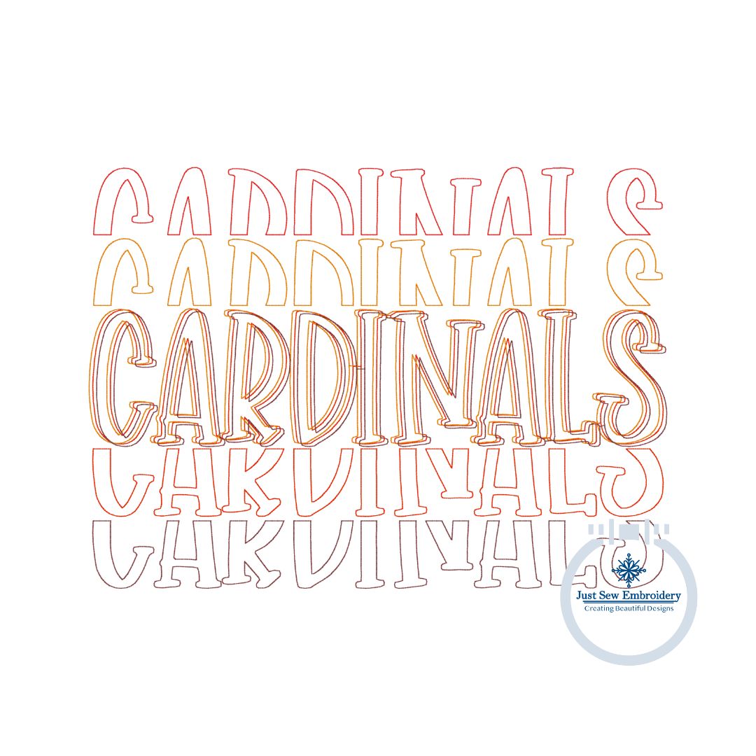 Cardinals Embroidered Bean Stitch Repeat Design Five Sizes 4x4, 5x7, 8x8, 6x10, and 8x12 Hoop