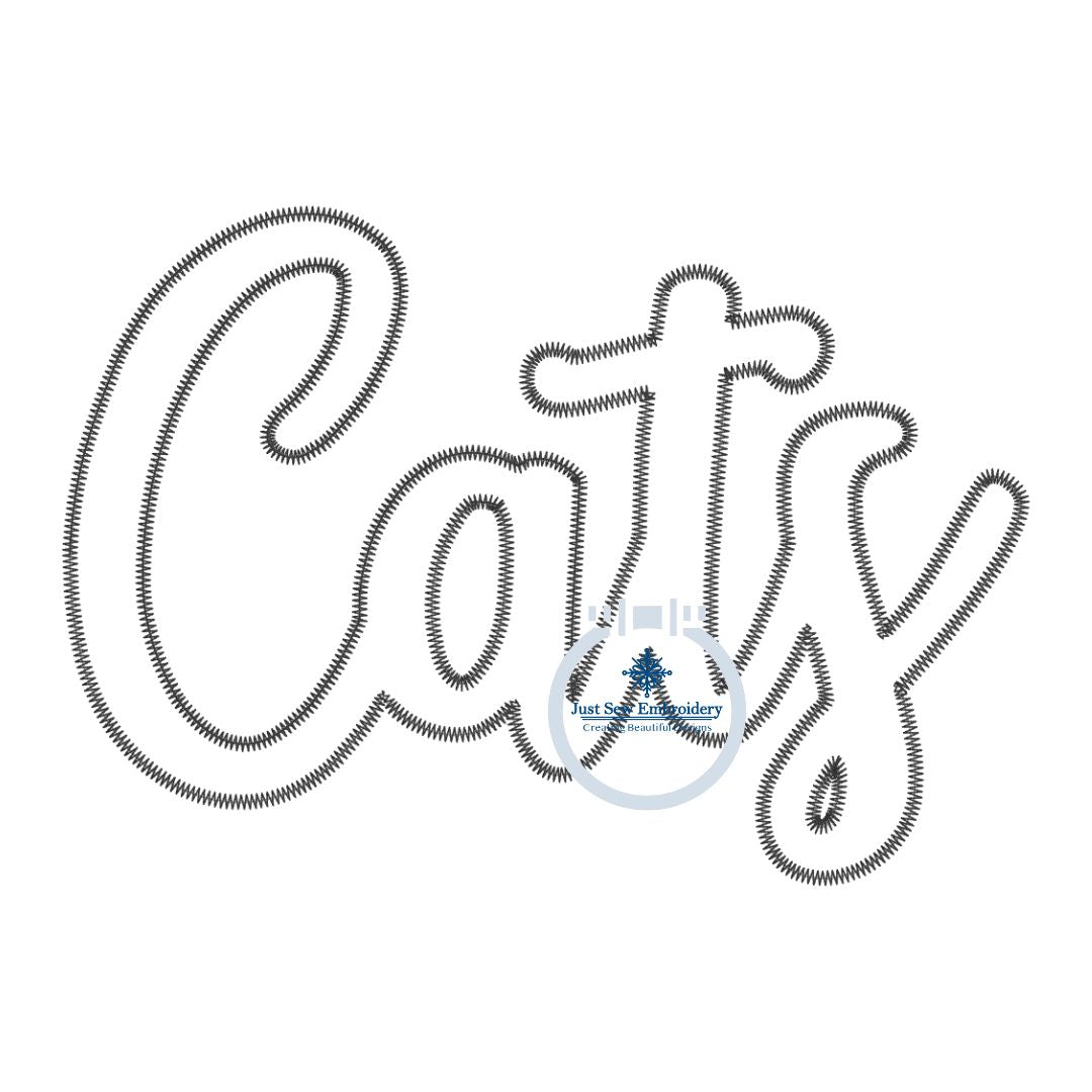 Cats Script Applique Embroidery Design Machine Zigzag Embroidery Seven Sizes 4x4, 5x7, 8x8, 6x10, 9x9, 7x12, and 8x12 Hoop