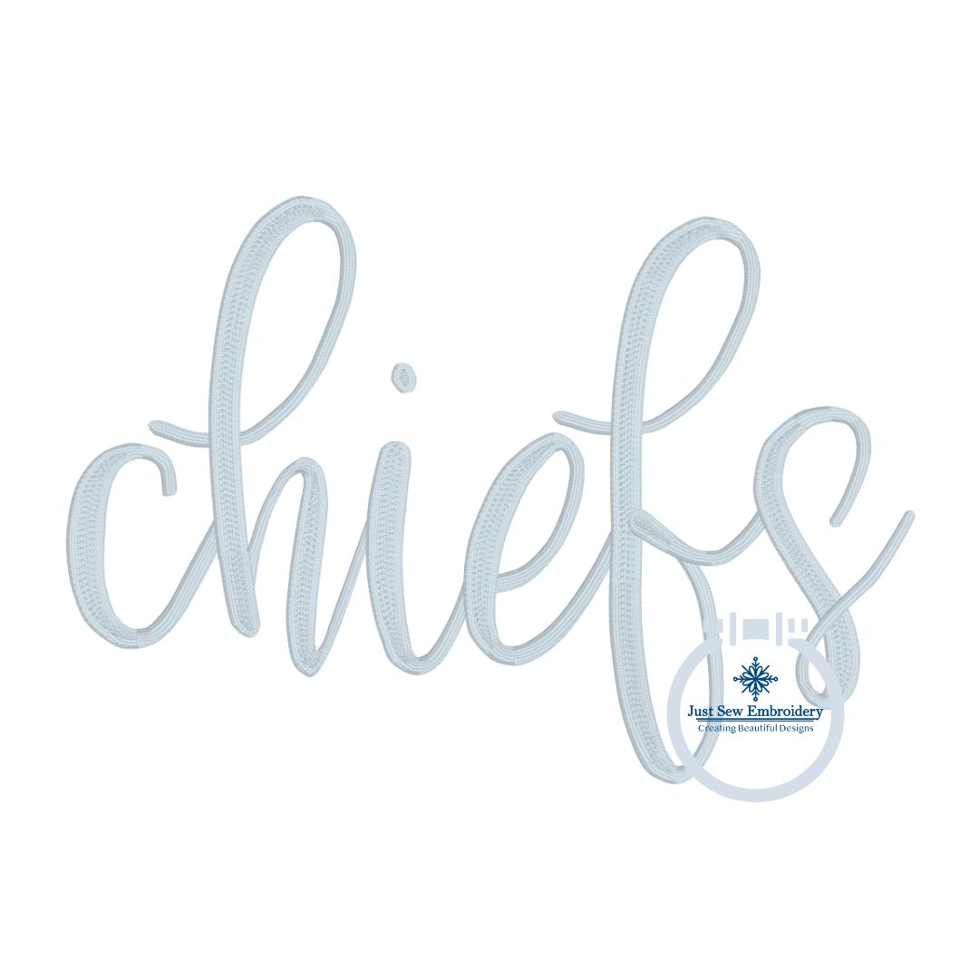 Chiefs Embroidered Script KS Design Full Chest Seven Sizes 4x4, 5x5, 6x6, 5x7, 8x8, 6x10, and 8x12 Hoop MO