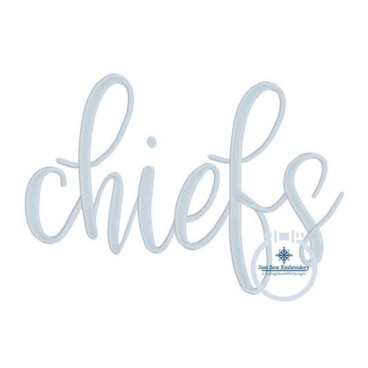 Chiefs Embroidered Script KS Design Full Chest Seven Sizes 4x4, 5x5, 6x6, 5x7, 8x8, 6x10, and 8x12 Hoop MO