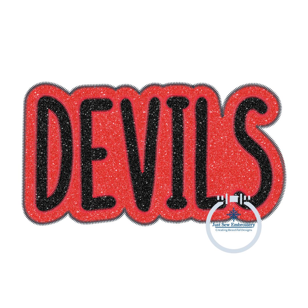Applique Embroidery DEVILS Two Layer Design Machine Embroidery Two Color ZigZag Edge 8x12 Hoop