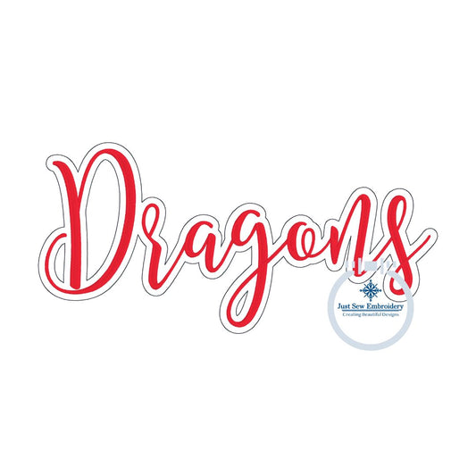 DRAGONS Script Satin Stitch Embroidery Design Machine Embroidery Four Sizes 5x7, 6x10, 8x8, 8x12 Hoop