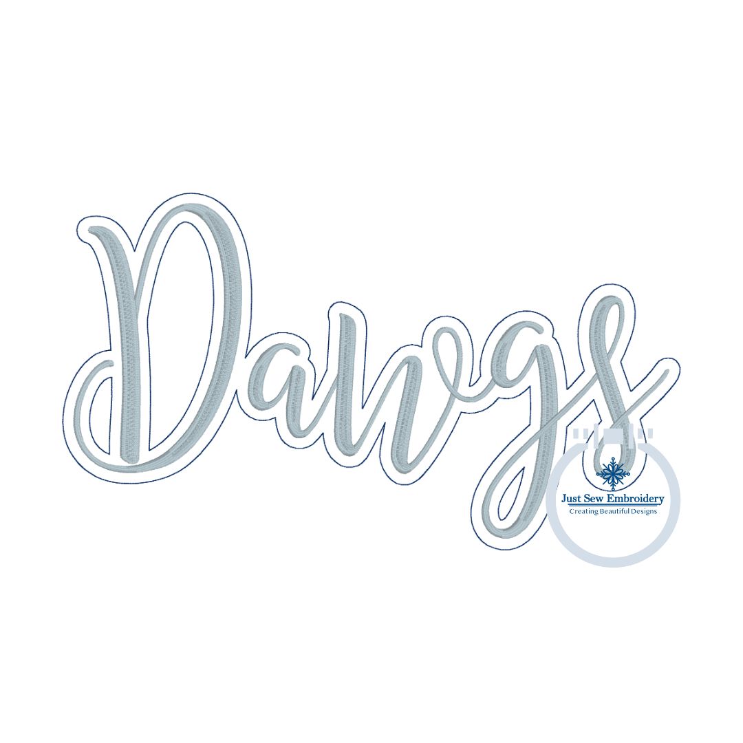 Embroidery Dawgs Satin Stitch With Bean Stitch Outline Design Machine Embroidery Four Sizes 5x7, 8x8, 6x10, 7x12 Hoop