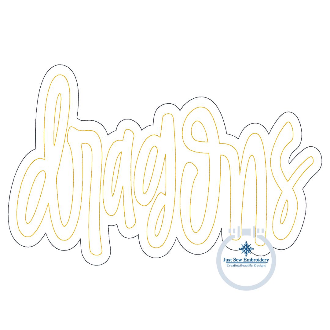 DRAGONS Two Layer Bean (Raggy) Edge Script Applique Embroidery Machine Embroidery Five Sizes 5x7, 8x8, 6x10, 7x12, 8x12 Hoop
