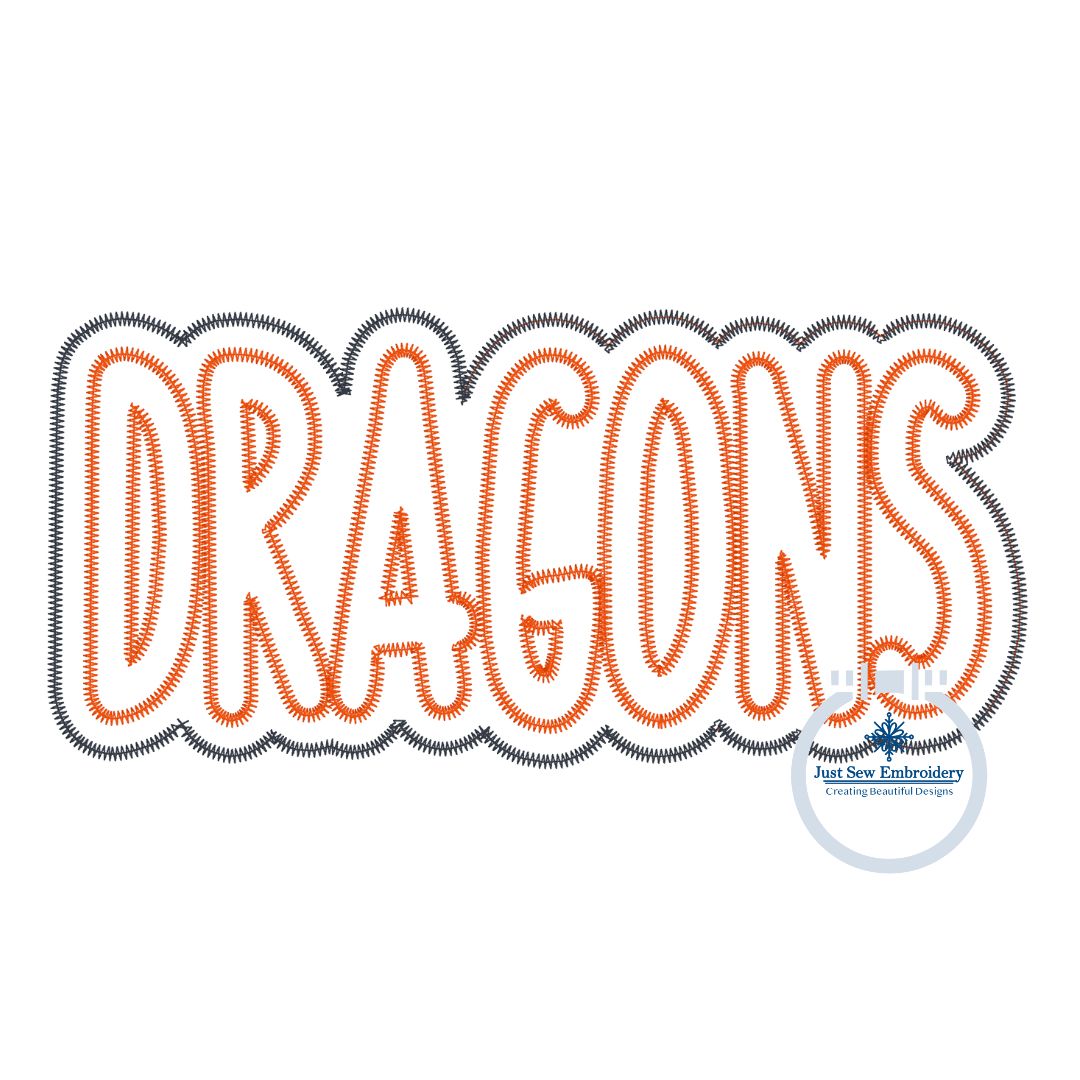 DRAGONS Two Layer Applique Embroidery Design Machine Embroidery Two Color ZigZag Edge 6x10 and 7x12 Hoop