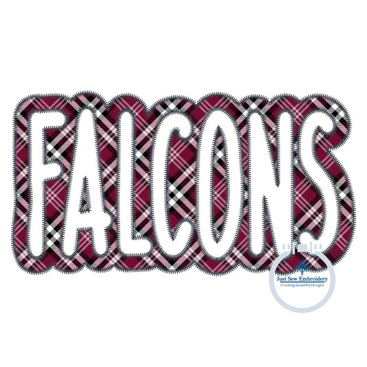 FALCONS Applique Embroidery Two Layer Design Machine Embroidery Two Color ZigZag Edge Four Sizes 5x7, 8x8, 6x10, 8x12 Hoop