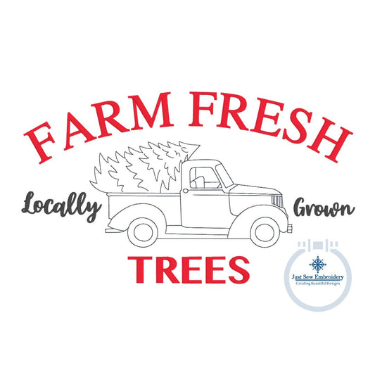 Farm Fresh Christmas Trees Antique Truck Machine Embroidery Design Four Sizes 5x7, 8x8, 6x10, and 8x12 Hoop