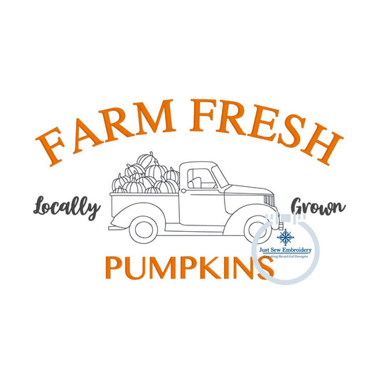 Farm Fresh Pumpkins Antique Truck Machine Embroidery Design Two Sizes 6x10 and 8x12 Hoop