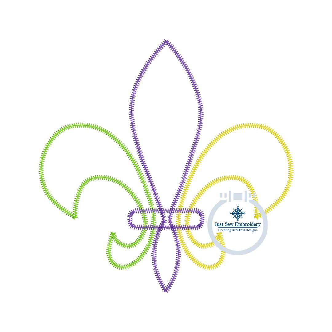 Fleur De Lis ZZ Applique Embroidery Design Mardi Gras 8x12 Hoop 3 Colors