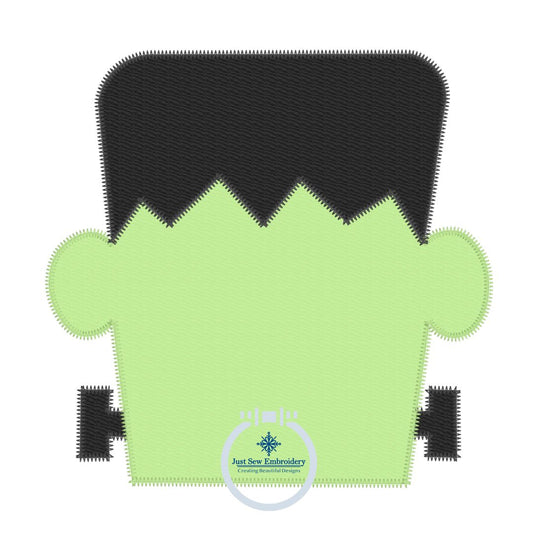Frankenstein Face Head Zigzag Applique Machine Embroidery Design Seven Sizes 4x4, 5x5, 6x6, 7x7, 8x8, 9x9, and 10x10 Hoop