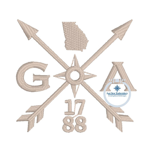 GA 1788 Arrow Embroidery Design Left Chest Hat 4x4 Georgia Compass Machine Embroidery