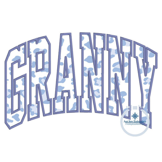 Granny Applique Embroidery Arched Satin Stitch Design Three Sizes 6x10, 7x12, 8x12 Hoop