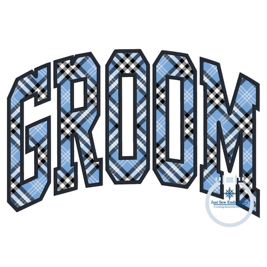 GROOM Arched Applique Embroidery Design Satin Stitch Five Sizes 5x7, 6x10, 8x8, 7x12, and 8x12 Hoop