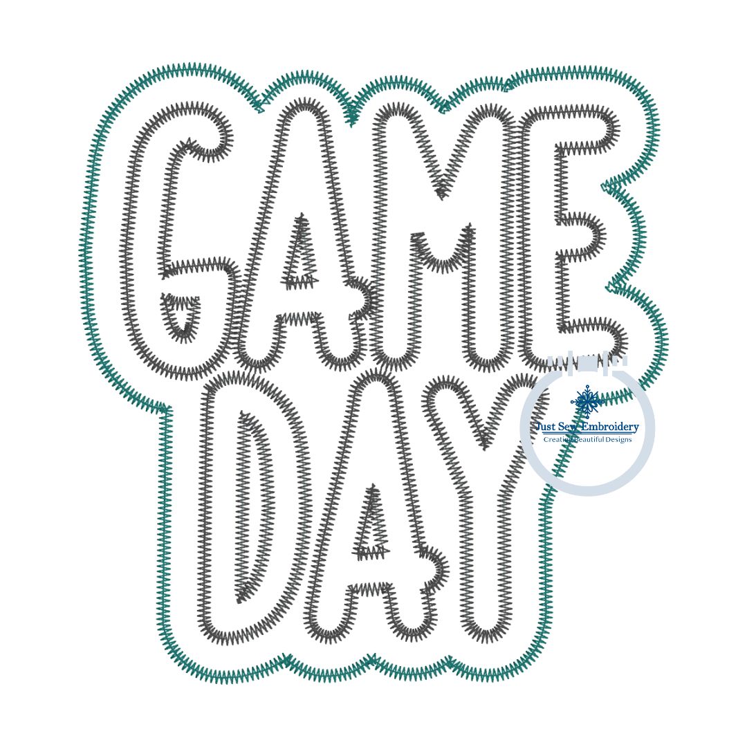 GAME DAY Two Layer Applique Embroidery Design Machine Embroidery Two Color ZigZag Edge Four Sizes 5x7, 6x10, 7x12, and 8x8 Hoop