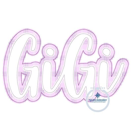 GIGI Double Raggy Applique Embroidery Design Bean Stitch Grandma Grandmother Mother's Day Gift Four Sizes 5x7, 6x10, 8x8, 7x12 Hoop