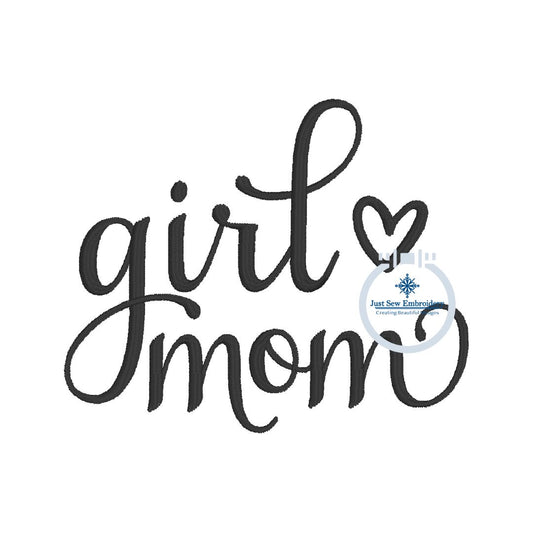 Girl Mom Satin Script Embroidery Design Satin Stitch Left Chest 4x4 Hoop