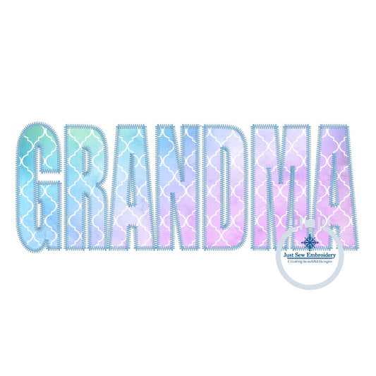 Grandma Applique Embroidery Design Zigzag Edge Stitch Grandma Mother's Day Gift Three Sizes 8x8, 6x10, 8x12 hoop