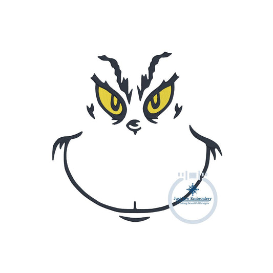 Grinch Face Machine Embroidery Design Four Sizes: 4x4, 5x7, 6x10, and 8x12 hoop